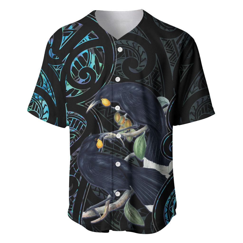 New Zealand Huia Bird Baseball Jersey Paua Shell Maori Pattern