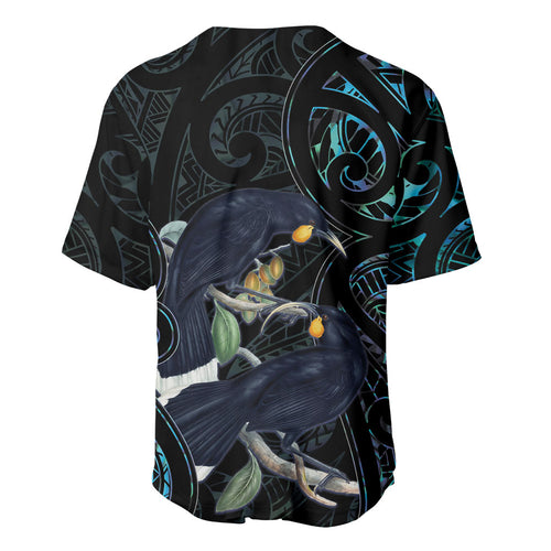 New Zealand Huia Bird Baseball Jersey Paua Shell Maori Pattern