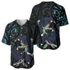 New Zealand Huia Bird Baseball Jersey Paua Shell Maori Pattern