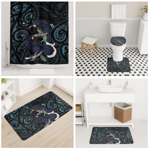 New Zealand Huia Bird Bathroom Set Paua Shell Maori Pattern