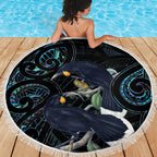 New Zealand Huia Bird Beach Blanket Paua Shell Maori Pattern
