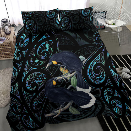 New Zealand Huia Bird Bedding Set Paua Shell Maori Pattern