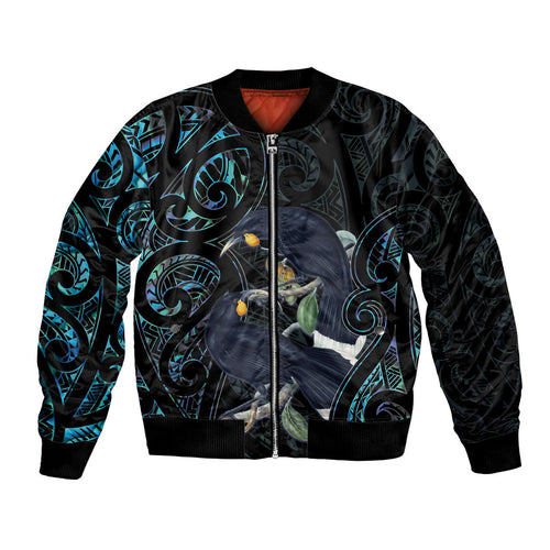 New Zealand Huia Bird Bomber Jacket Paua Shell Maori Pattern
