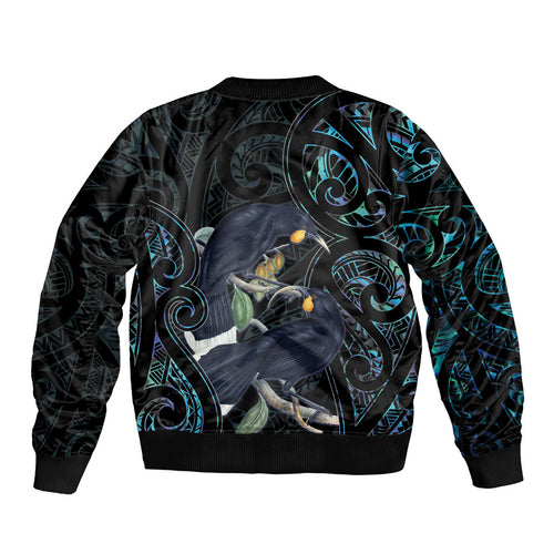 New Zealand Huia Bird Bomber Jacket Paua Shell Maori Pattern