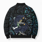 New Zealand Huia Bird Bomber Puffer Jacket Paua Shell Maori Pattern