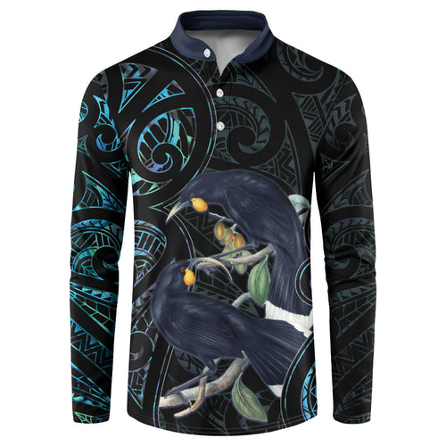 New Zealand Huia Bird Button Sweatshirt Paua Shell Maori Pattern