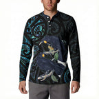 New Zealand Huia Bird Button Sweatshirt Paua Shell Maori Pattern