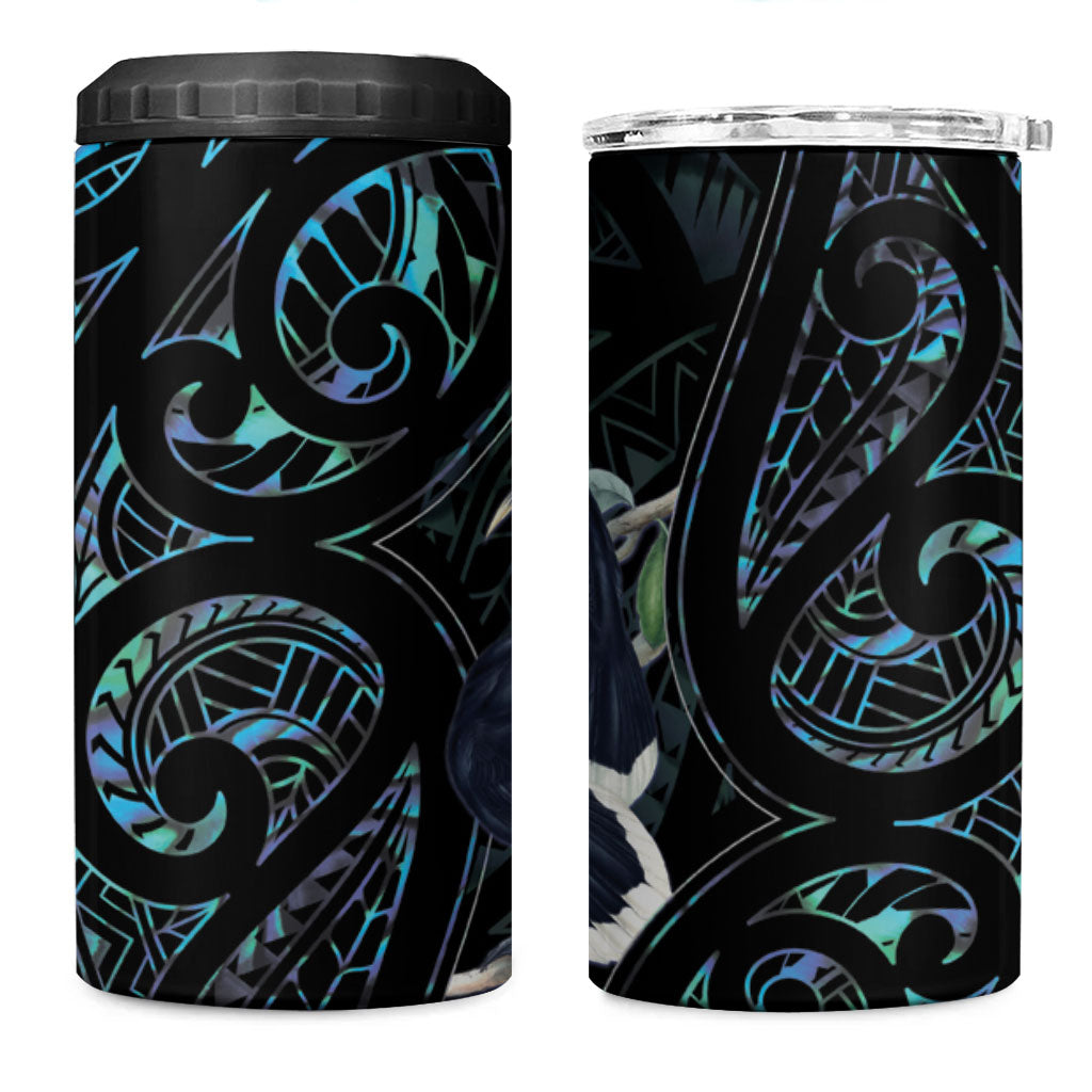 New Zealand Huia Bird 4 in 1 Can Cooler Tumbler Paua Shell Maori Pattern
