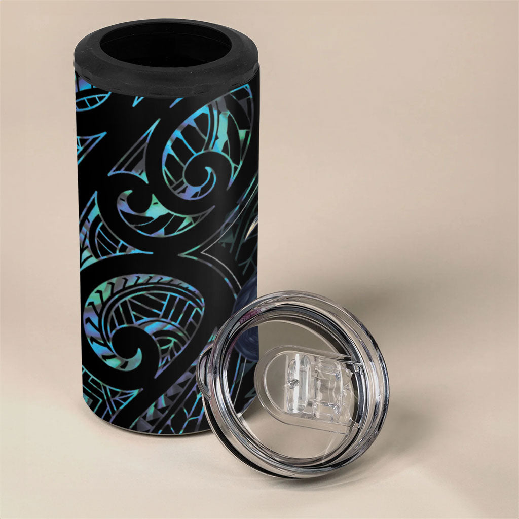 New Zealand Huia Bird 4 in 1 Can Cooler Tumbler Paua Shell Maori Pattern