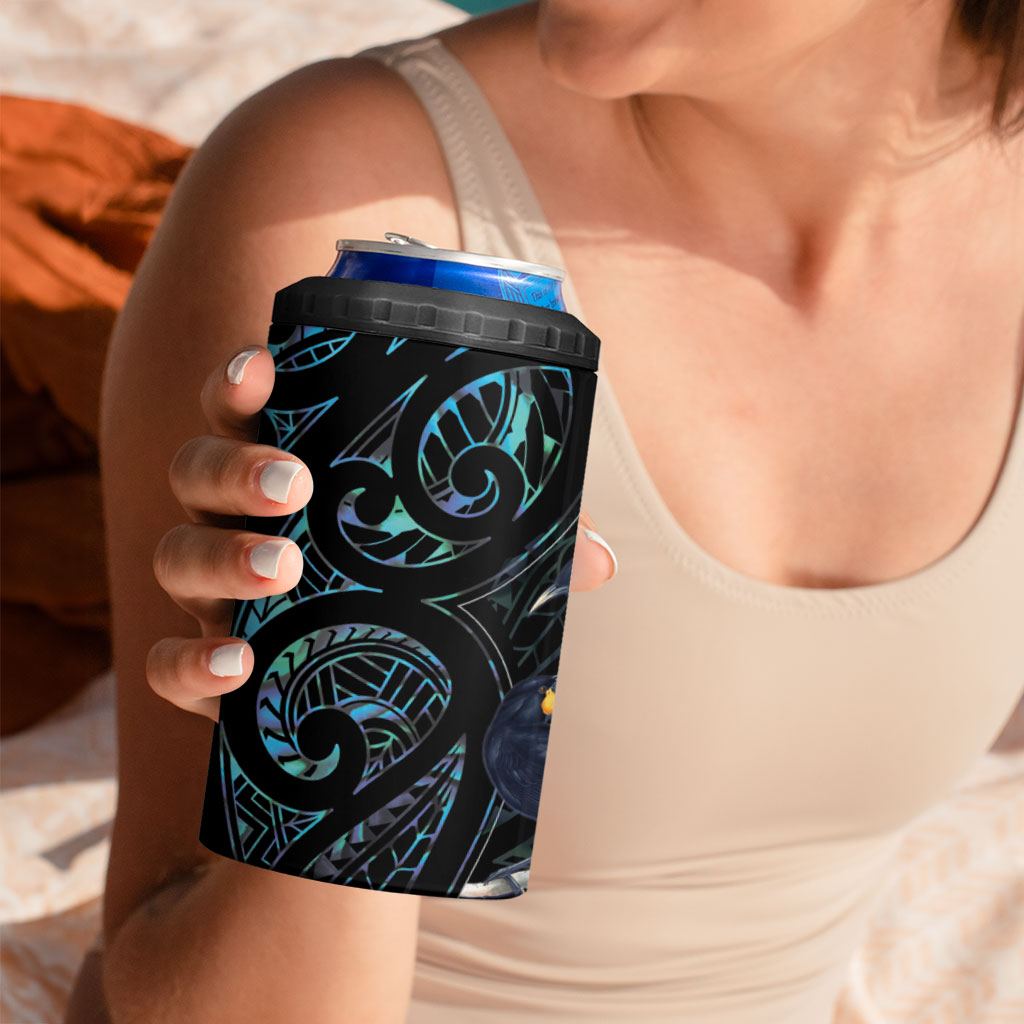 New Zealand Huia Bird 4 in 1 Can Cooler Tumbler Paua Shell Maori Pattern