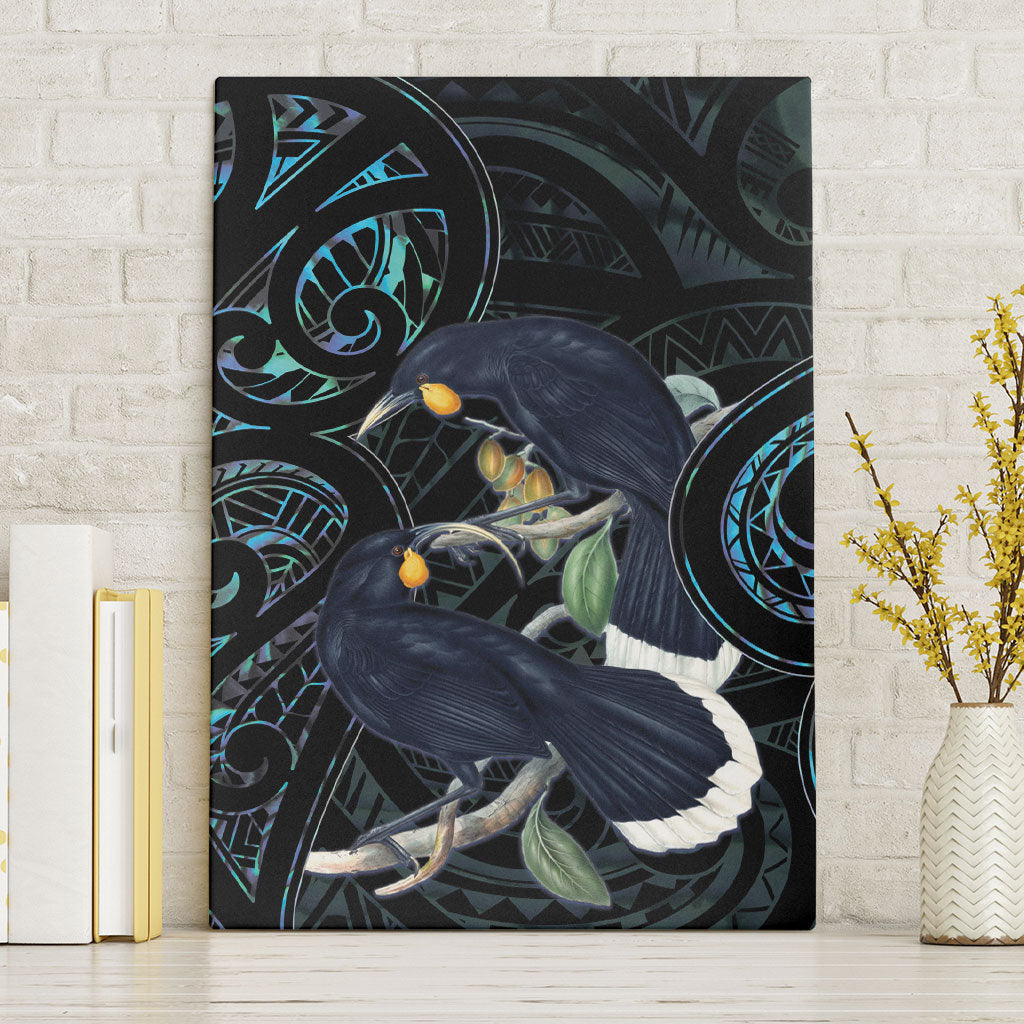 New Zealand Huia Bird Canvas Wall Art Paua Shell Maori Pattern