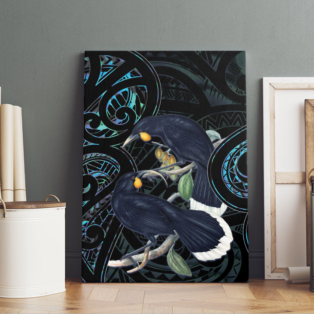 New Zealand Huia Bird Canvas Wall Art Paua Shell Maori Pattern