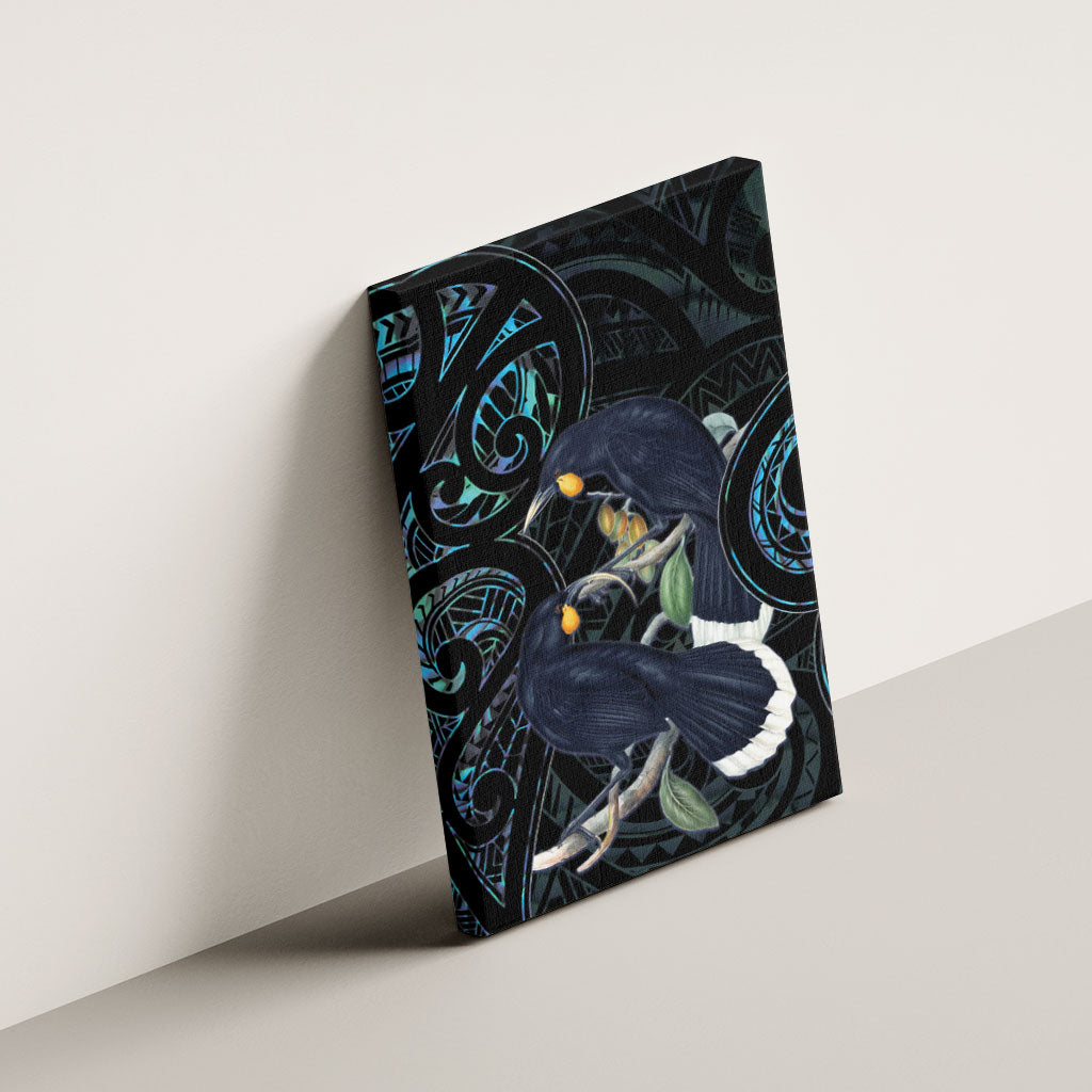 New Zealand Huia Bird Canvas Wall Art Paua Shell Maori Pattern