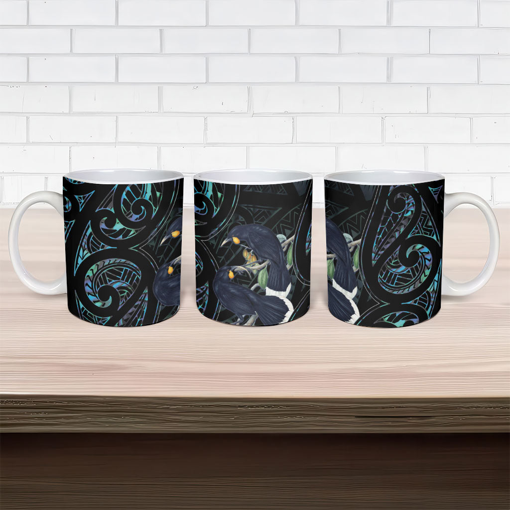 New Zealand Huia Bird Ceramic Mug Paua Shell Maori Pattern