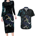 New Zealand Huia Bird Couples Matching Long Sleeve Bodycon Dress and Hawaiian Shirt Paua Shell Maori Pattern