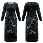 New Zealand Huia Bird Couples Matching Long Sleeve Bodycon Dress and Hawaiian Shirt Paua Shell Maori Pattern LT22