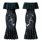 New Zealand Huia Bird Couples Matching Mermaid Dress and Hawaiian Shirt Paua Shell Maori Pattern LT22