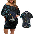New Zealand Huia Bird Couples Matching Off Shoulder Short Dress and Hawaiian Shirt Paua Shell Maori Pattern