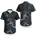 New Zealand Huia Bird Couples Matching Off Shoulder Short Dress and Hawaiian Shirt Paua Shell Maori Pattern LT22