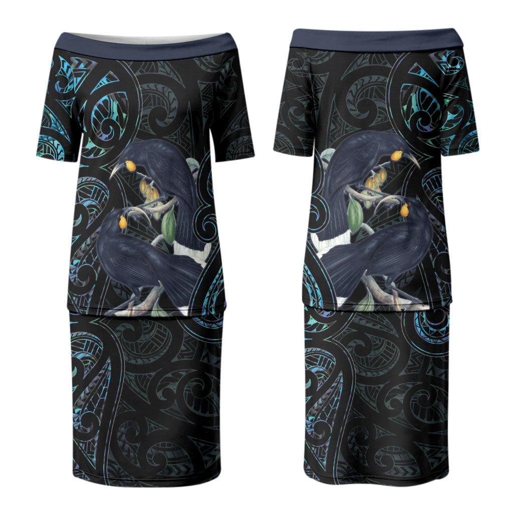 New Zealand Huia Bird Couples Matching Puletasi and Hawaiian Shirt Paua Shell Maori Pattern LT22