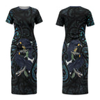 New Zealand Huia Bird Couples Matching Short Sleeve Bodycon Dress and Hawaiian Shirt Paua Shell Maori Pattern LT22