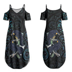 New Zealand Huia Bird Couples Matching Summer Maxi Dress and Hawaiian Shirt Paua Shell Maori Pattern LT22