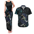 New Zealand Huia Bird Couples Matching Tank Maxi Dress and Hawaiian Shirt Paua Shell Maori Pattern