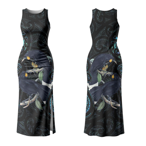 New Zealand Huia Bird Couples Matching Tank Maxi Dress and Hawaiian Shirt Paua Shell Maori Pattern LT22