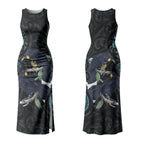 New Zealand Huia Bird Couples Matching Tank Maxi Dress and Long Sleeve Button Shirt Paua Shell Maori Pattern LT22