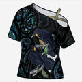 New Zealand Huia Bird Cross Shoulder Shirt Paua Shell Maori Pattern