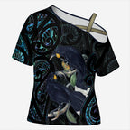 New Zealand Huia Bird Cross Shoulder Shirt Paua Shell Maori Pattern