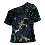 New Zealand Huia Bird Cross Shoulder Shirt Paua Shell Maori Pattern