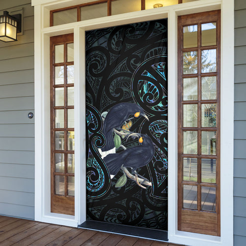 New Zealand Huia Bird Door Cover Paua Shell Maori Pattern