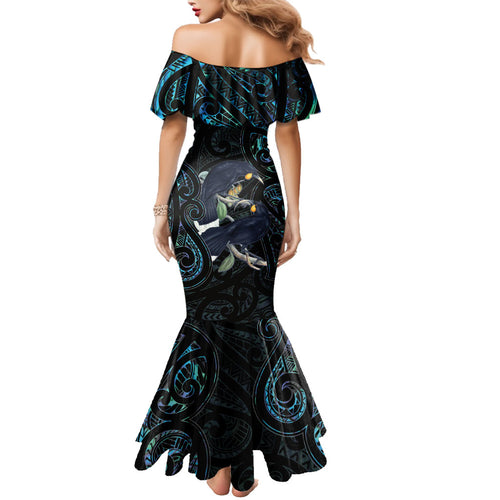 New Zealand Huia Bird Family Matching Mermaid Dress and Hawaiian Shirt Paua Shell Maori Pattern