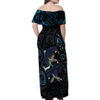 New Zealand Huia Bird Family Matching Off Shoulder Maxi Dress and Hawaiian Shirt Paua Shell Maori Pattern