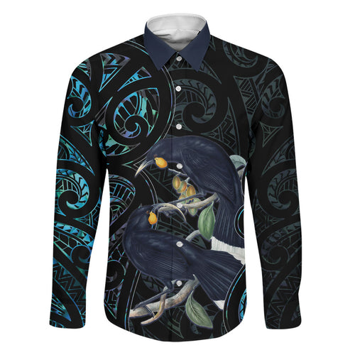 New Zealand Huia Bird Family Matching Off Shoulder Short Dress and Hawaiian Shirt Paua Shell Maori Pattern