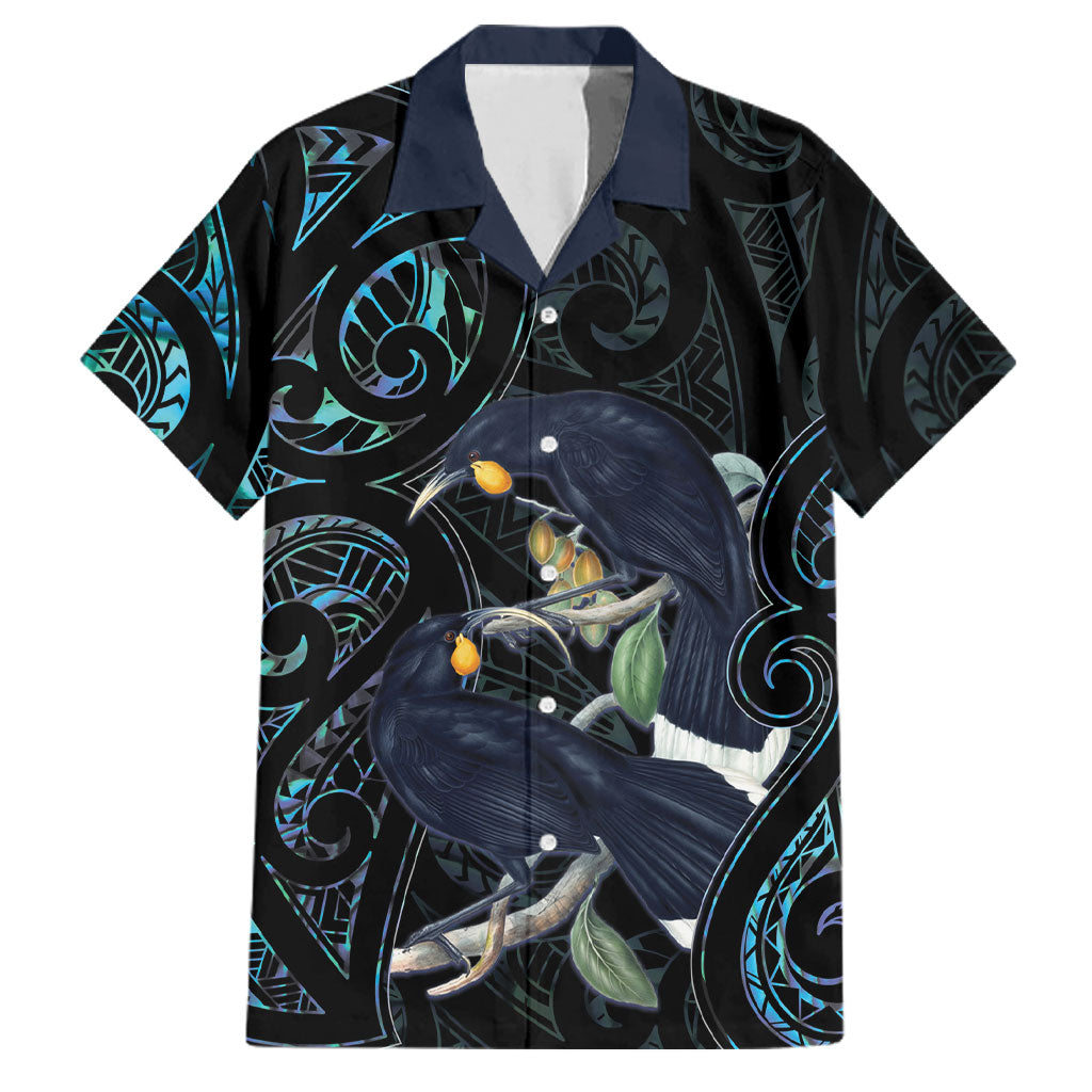 New Zealand Huia Bird Family Matching Tank Maxi Dress and Hawaiian Shirt Paua Shell Maori Pattern