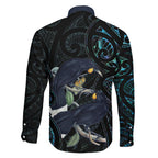 New Zealand Huia Bird Family Matching Tank Maxi Dress and Hawaiian Shirt Paua Shell Maori Pattern