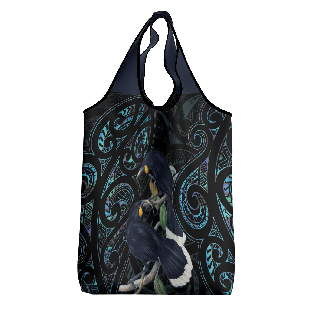 New Zealand Huia Bird Grocery Bag Paua Shell Maori Pattern