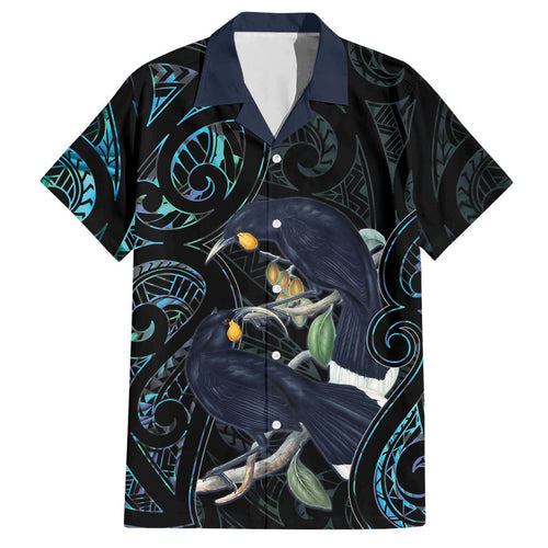 New Zealand Huia Bird Hawaiian Shirt Paua Shell Maori Pattern