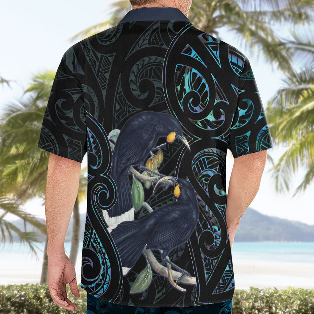 New Zealand Huia Bird Hawaiian Shirt Paua Shell Maori Pattern