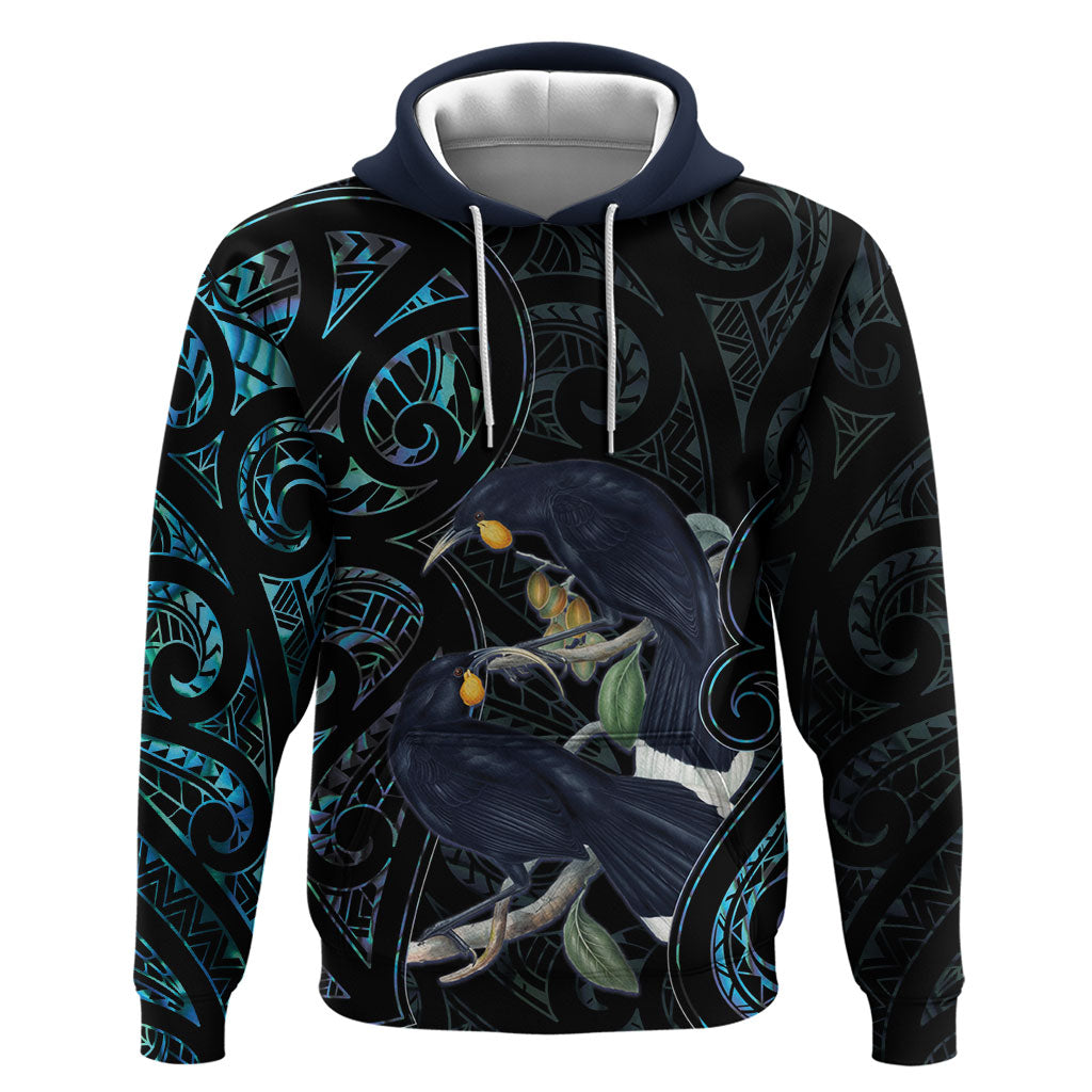 New Zealand Huia Bird Hoodie Paua Shell Maori Pattern