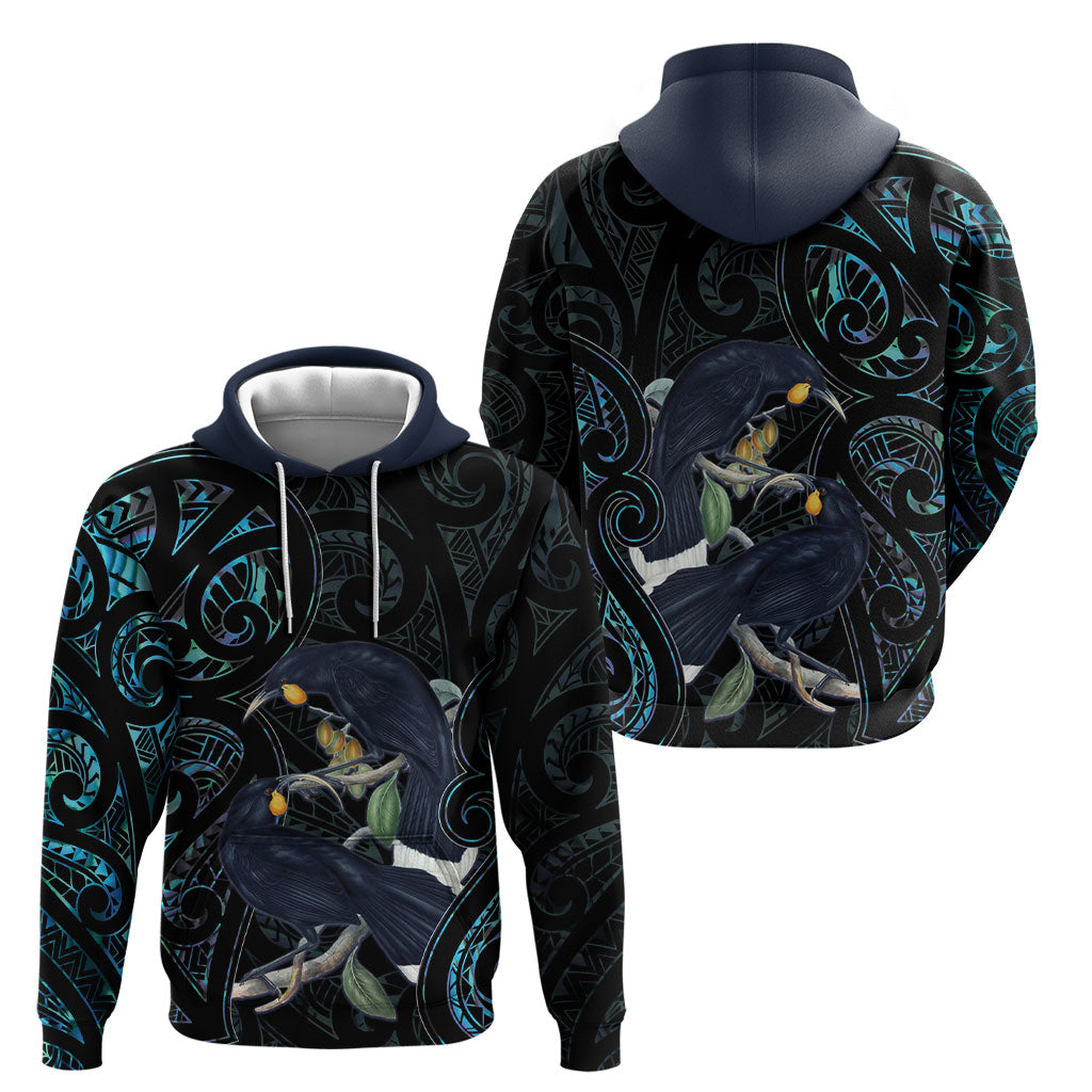 New Zealand Huia Bird Hoodie Paua Shell Maori Pattern