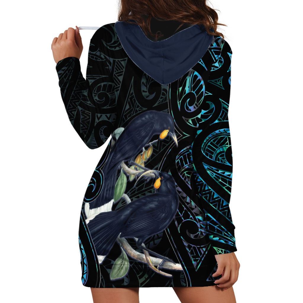 New Zealand Huia Bird Hoodie Dress Paua Shell Maori Pattern