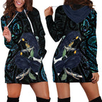 New Zealand Huia Bird Hoodie Dress Paua Shell Maori Pattern