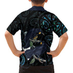 New Zealand Huia Bird Kid Hawaiian Shirt Paua Shell Maori Pattern