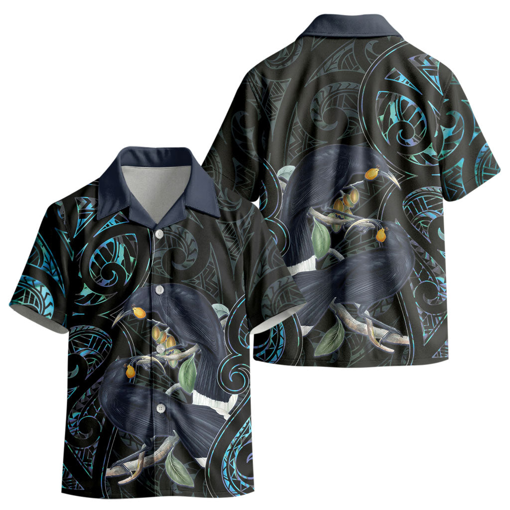 New Zealand Huia Bird Kid Hawaiian Shirt Paua Shell Maori Pattern LT22