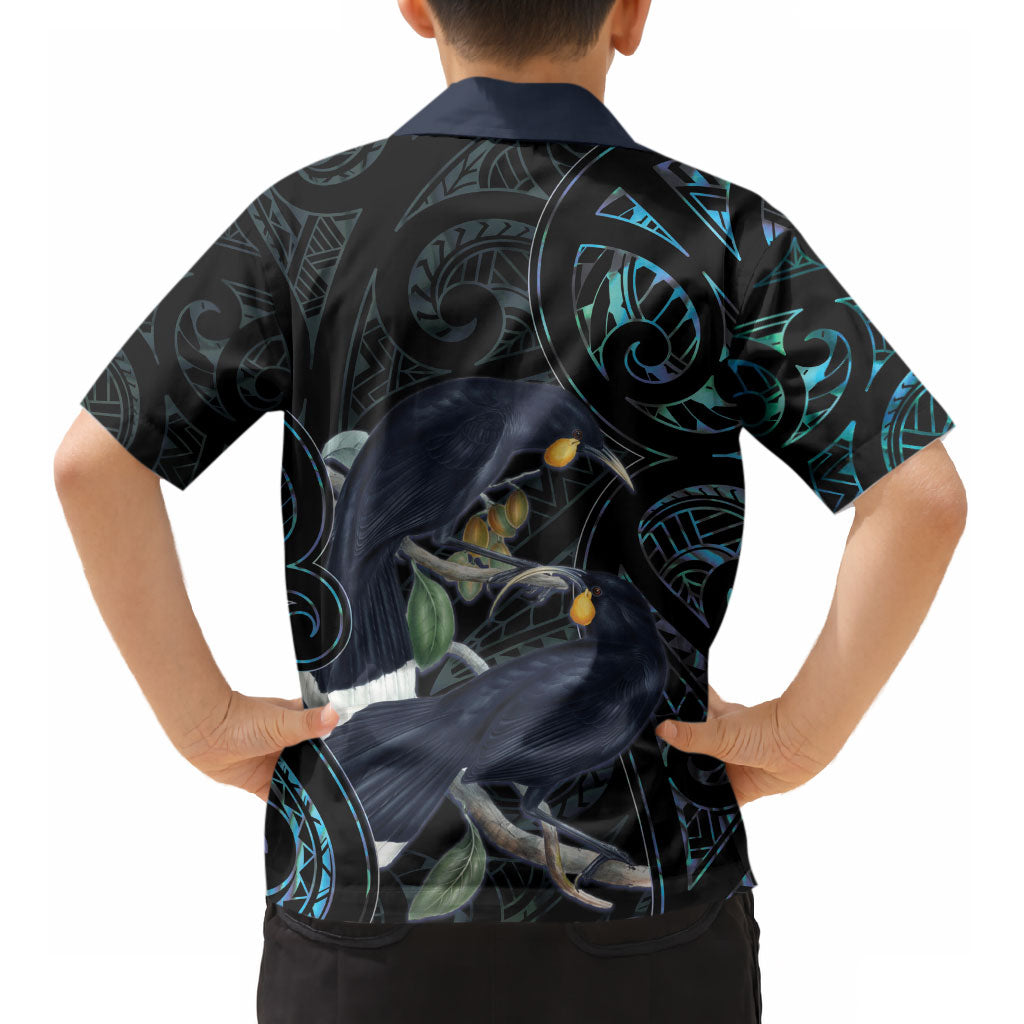 New Zealand Huia Bird Kid Hawaiian Shirt Paua Shell Maori Pattern LT22