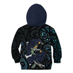 New Zealand Huia Bird Kid Hoodie Paua Shell Maori Pattern