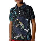 New Zealand Huia Bird Kid Polo Shirt Paua Shell Maori Pattern